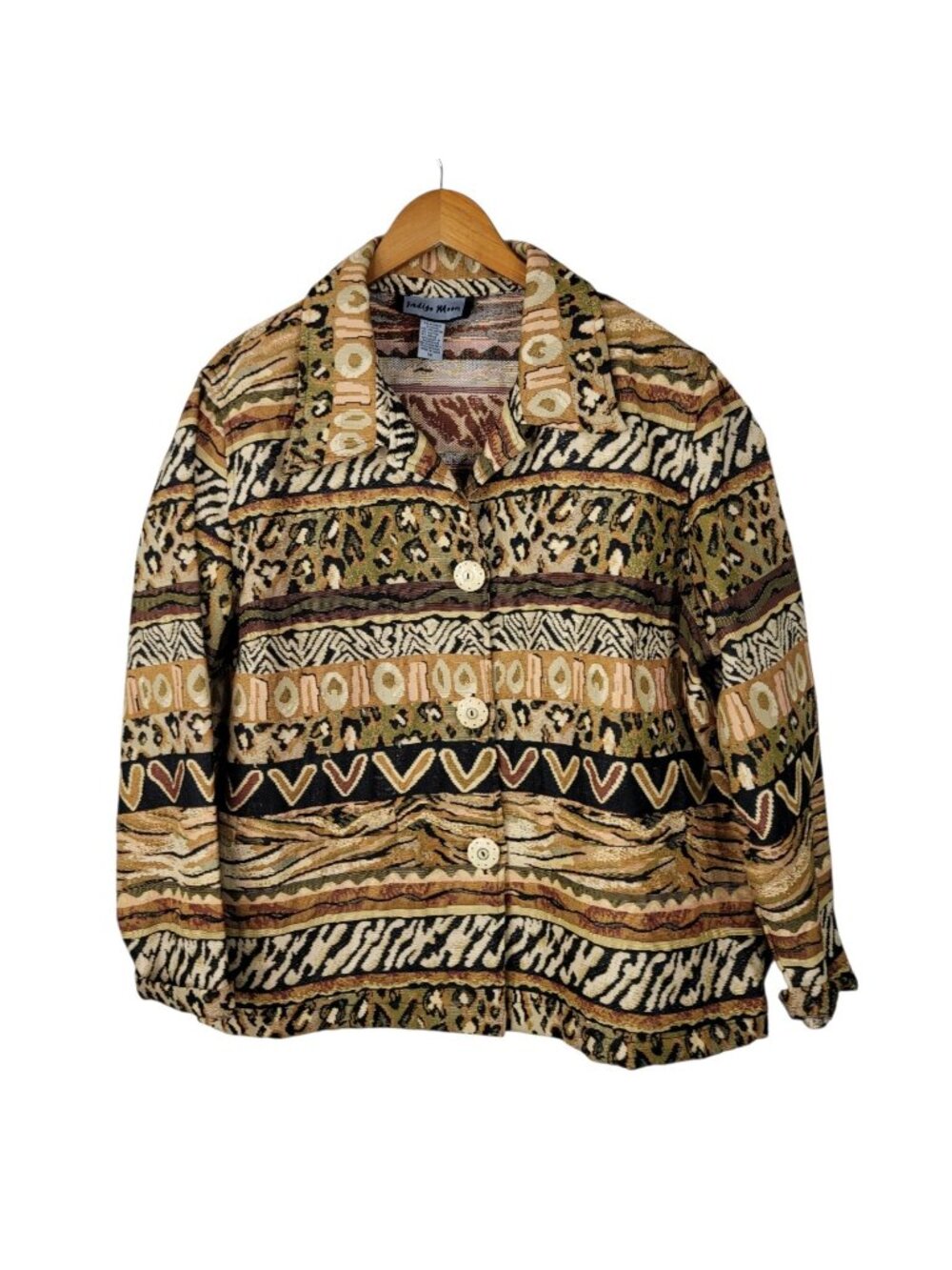 Tapestry Jacket Plus 1X Safari Coat Button Up Animal Print Cheetah Leopard